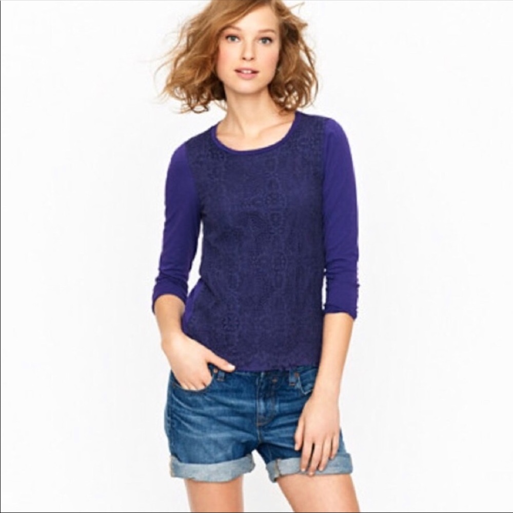 J. Crew Factory Black Crochet Lace Tee